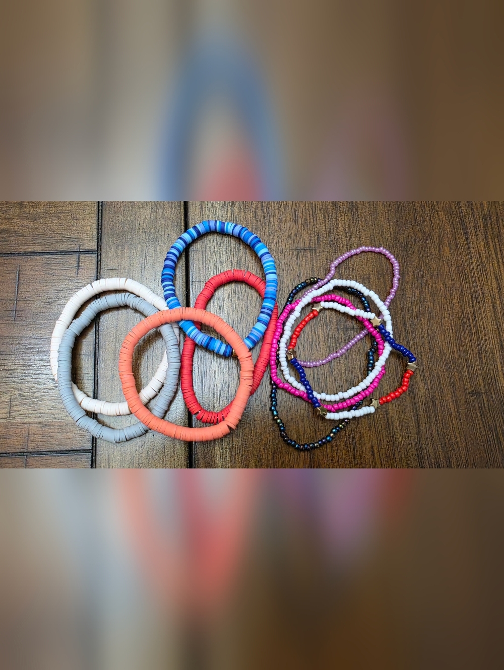 Beaded Stretch Bracelet Set - Blue, Coral, Red, Pink, White